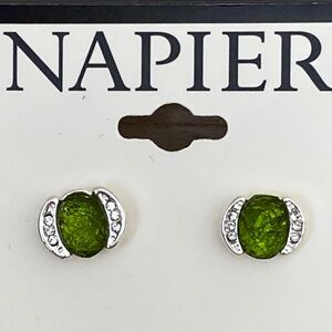 Napier Silver and Green Crystal Post Earrings New